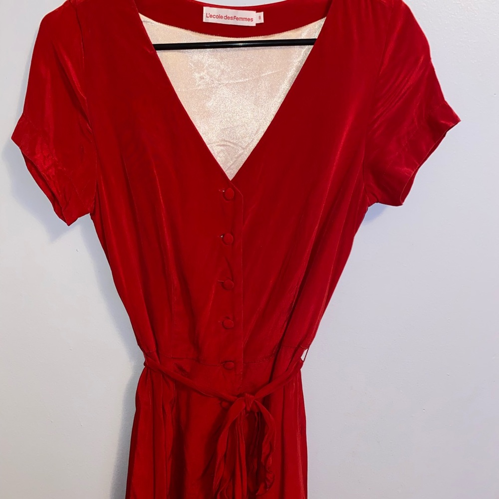 L'école des Femmes Red Silk Lined Wrap Dress.